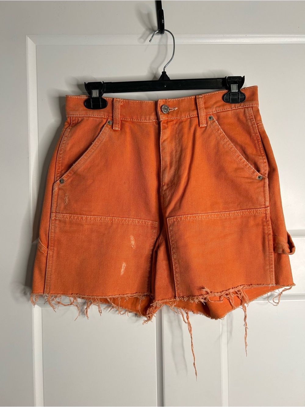 BDG Women’s 28 Waist The Cutoff Carpenter Shorts Orange Denim Raw Hem 3664